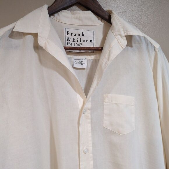 Frank & Eileen Womens XS Eileen Relaxed Button Shirt Cotton Peach Ivory Cream - Picture 3 of 12